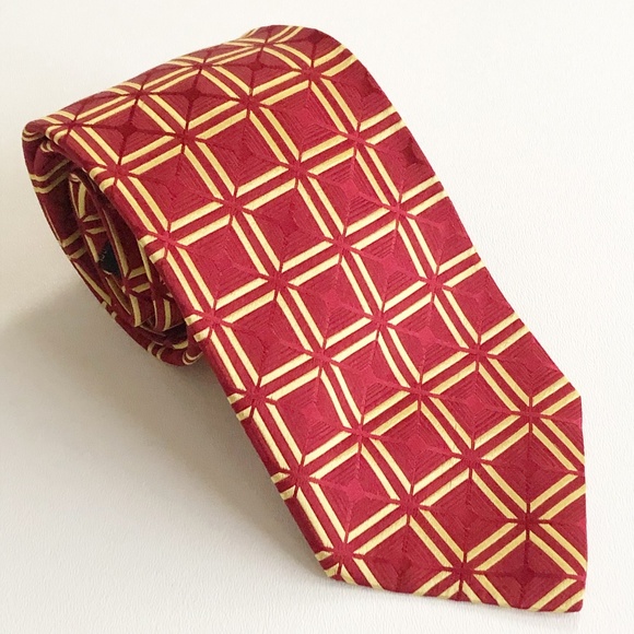 Ermenegildo Zegna Other - Ermenegildo Zegna Woven Silk Necktie TIE Red With Gold Squares Made in Italy
